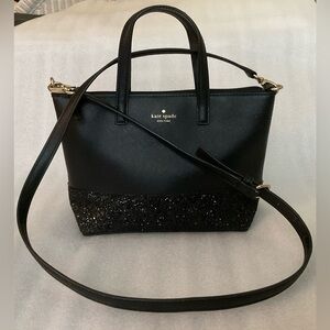 Kate Spade Greta Glitter Bottom Satchel — Black PVC — Crossbody Included — NWOT